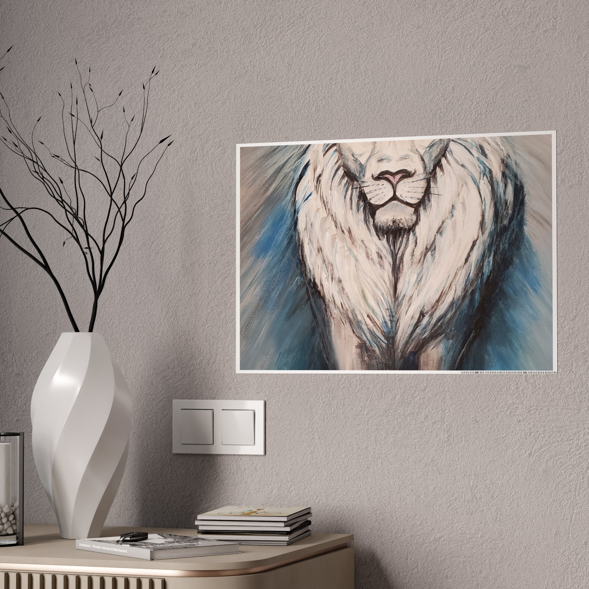 Lion Mane Gloss Poster – Blue Abstract Wildlife Wall Art