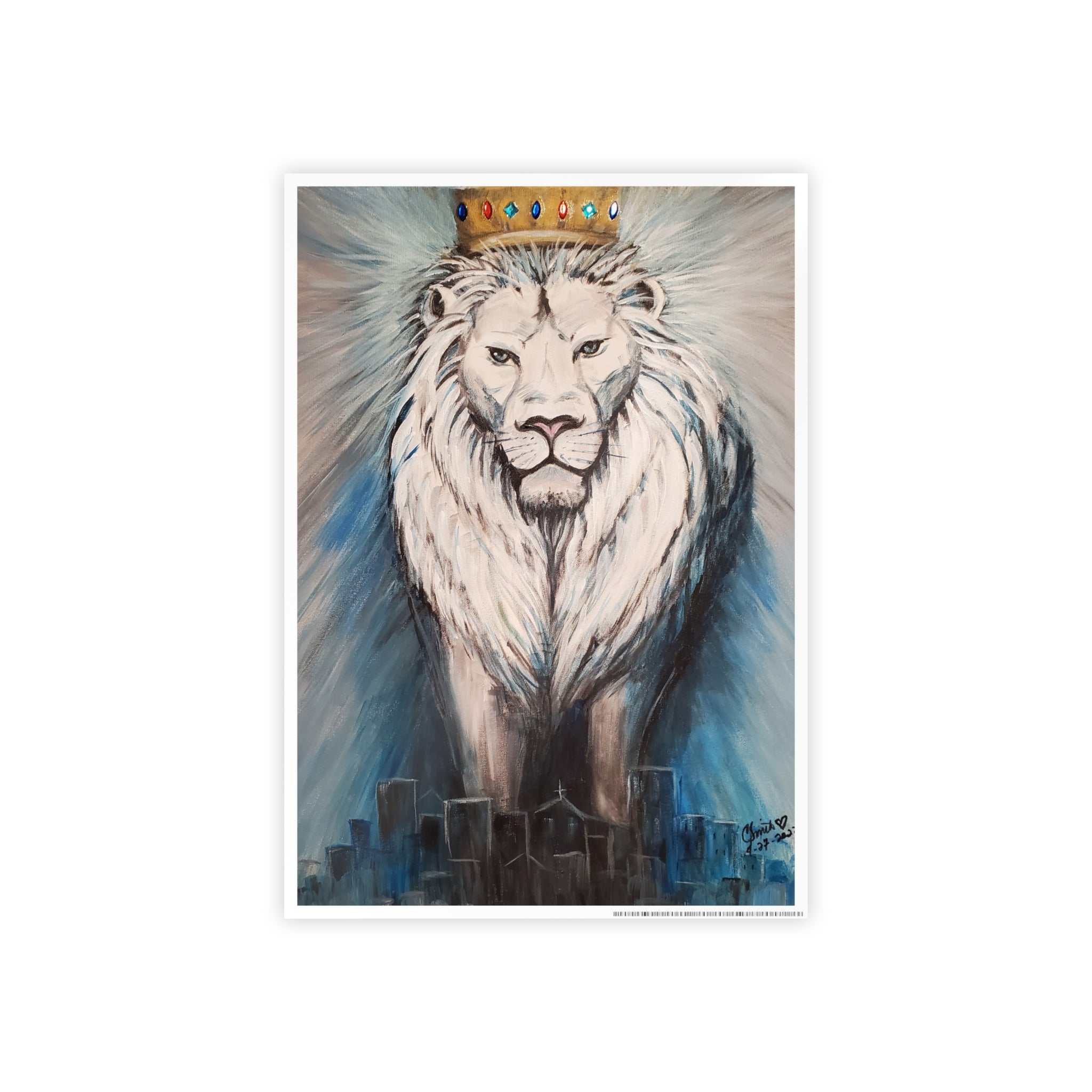 Lion Mane Gloss Poster – Blue Abstract Wildlife Wall Art