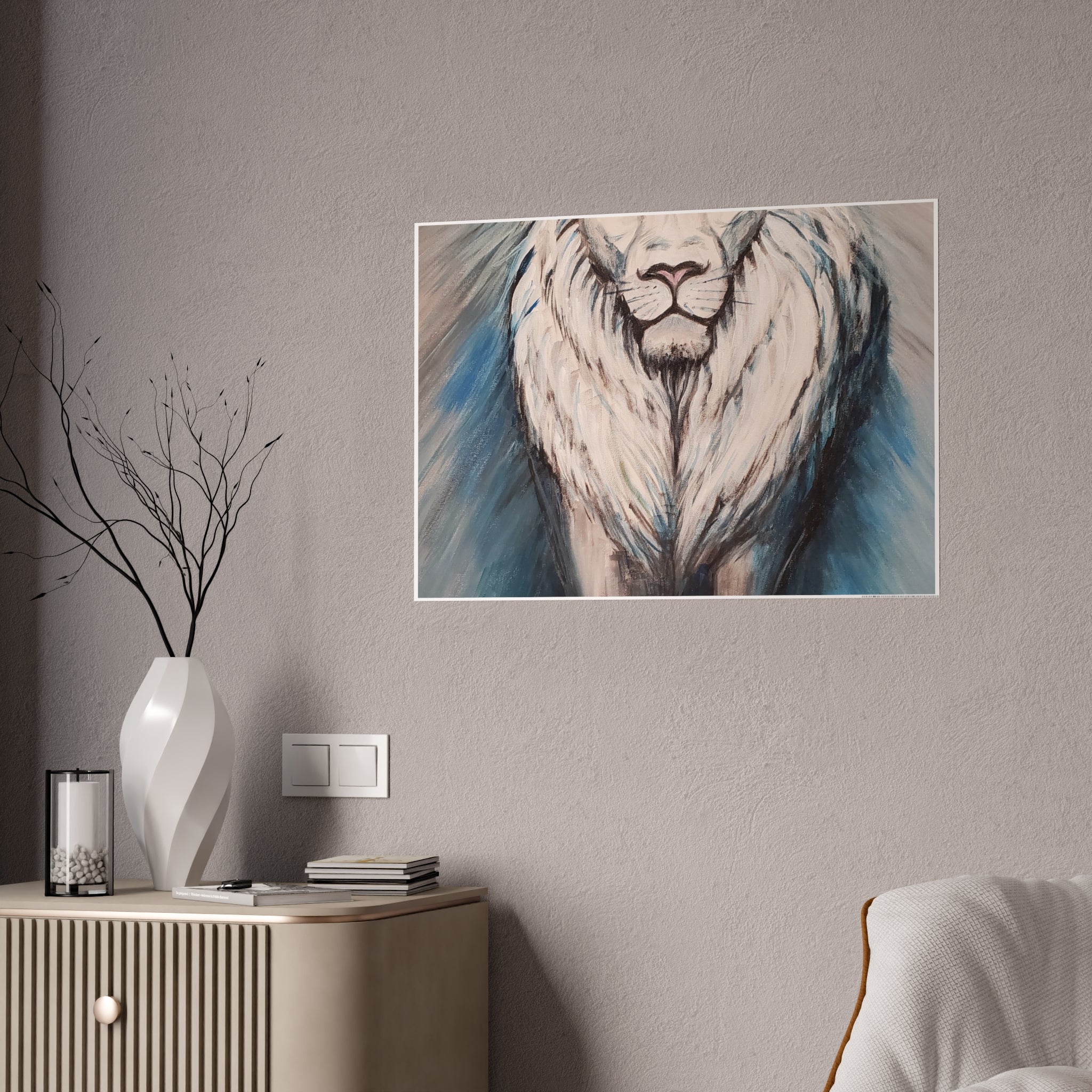 Lion Mane Gloss Poster – Blue Abstract Wildlife Wall Art