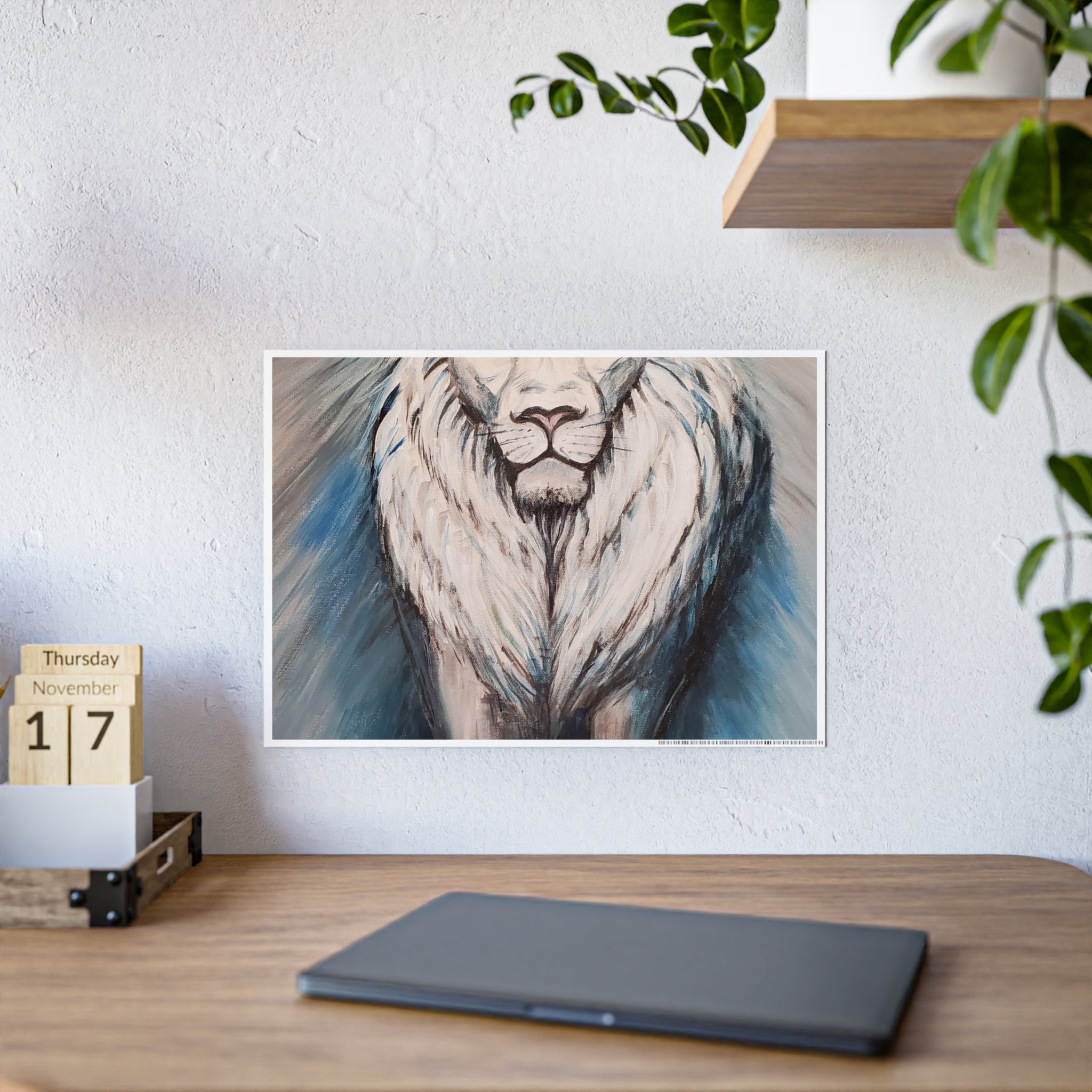 Lion Mane Gloss Poster – Blue Abstract Wildlife Wall Art