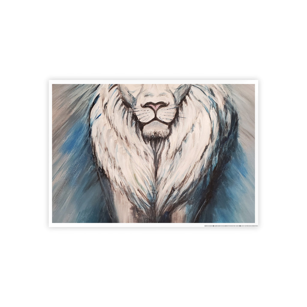 Lion Mane Gloss Poster – Blue Abstract Wildlife Wall Art